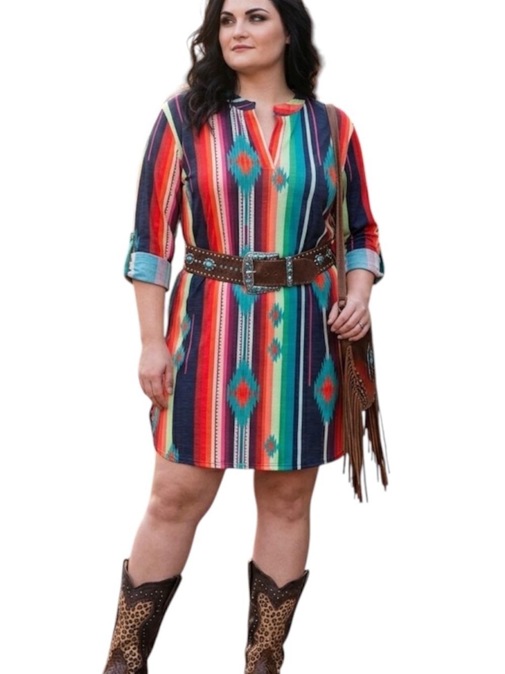 Fashion Express Southwest Aztec Tunic Dress Pockets Boho Western 1X